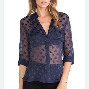 Diane von Furstenberg Lorelei Two Blouse in Ink & Black SZ 6